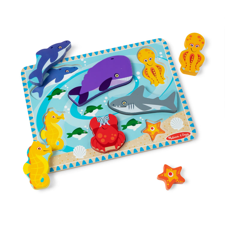 An assembled or decorated image of The Melissa & Doug Sea Creatures Ocean Wooden Chunky Puzzle - 7 Pieces