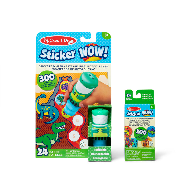  The Melissa & Doug Sticker WOW!™ Dinosaur Bundle: 24-Page Activity Pad, Sticker Stamper, 500 Stickers, Arts and Crafts Fidget Toy Collectible Character 