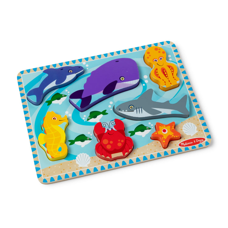 An assembled or decorated image of The Melissa & Doug Sea Creatures Ocean Wooden Chunky Puzzle - 7 Pieces