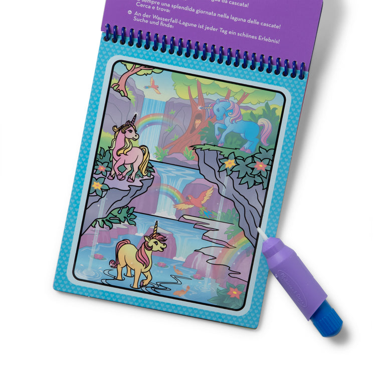 The loose pieces of The Melissa & Doug Water WOW! Reusable Water-Reveal Coloring Activity Pad Travel Toy – Unicorn